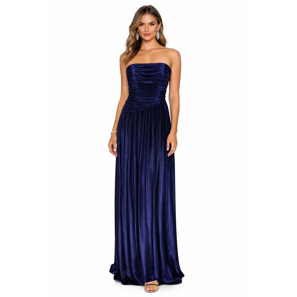 New! Retrofête Navy Strapless Metallic Pleated Gown Size Small‎ $695